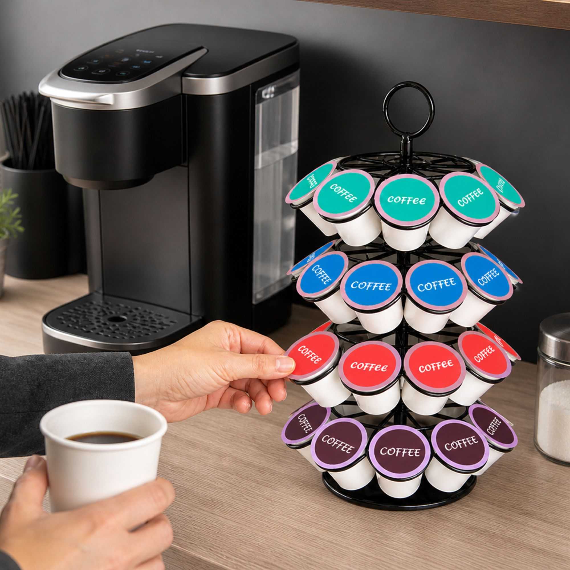 Restpresso Iron Coffee Pod / Capsule Holder - Revolving, Holds 36 K-Cups - 7 3/4" x 7 3/4" x 13 3/4" - 1 count box
