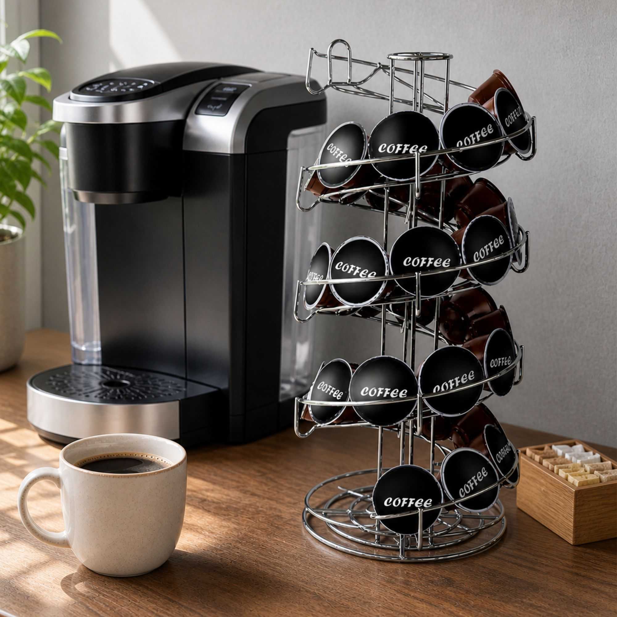 Restpresso Stainless Steel Coffee Pod / Capsule Holder - Revolving, Holds 35-50 K-Cups - 7" x 7" x 16 1/4" - 1 count box