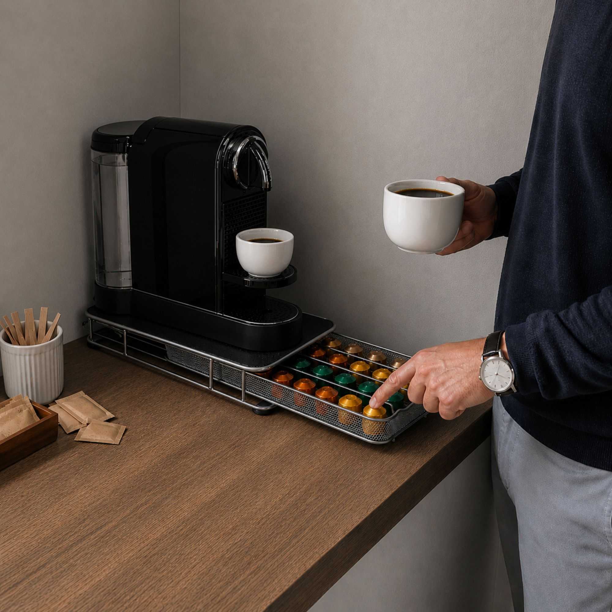 Restpresso Iron Coffee Pod / Capsule Storage Drawer - Holds 40 Nespresso Capsules - 14 3/4" x 7 1/4" x 2 1/2" - 1 count box