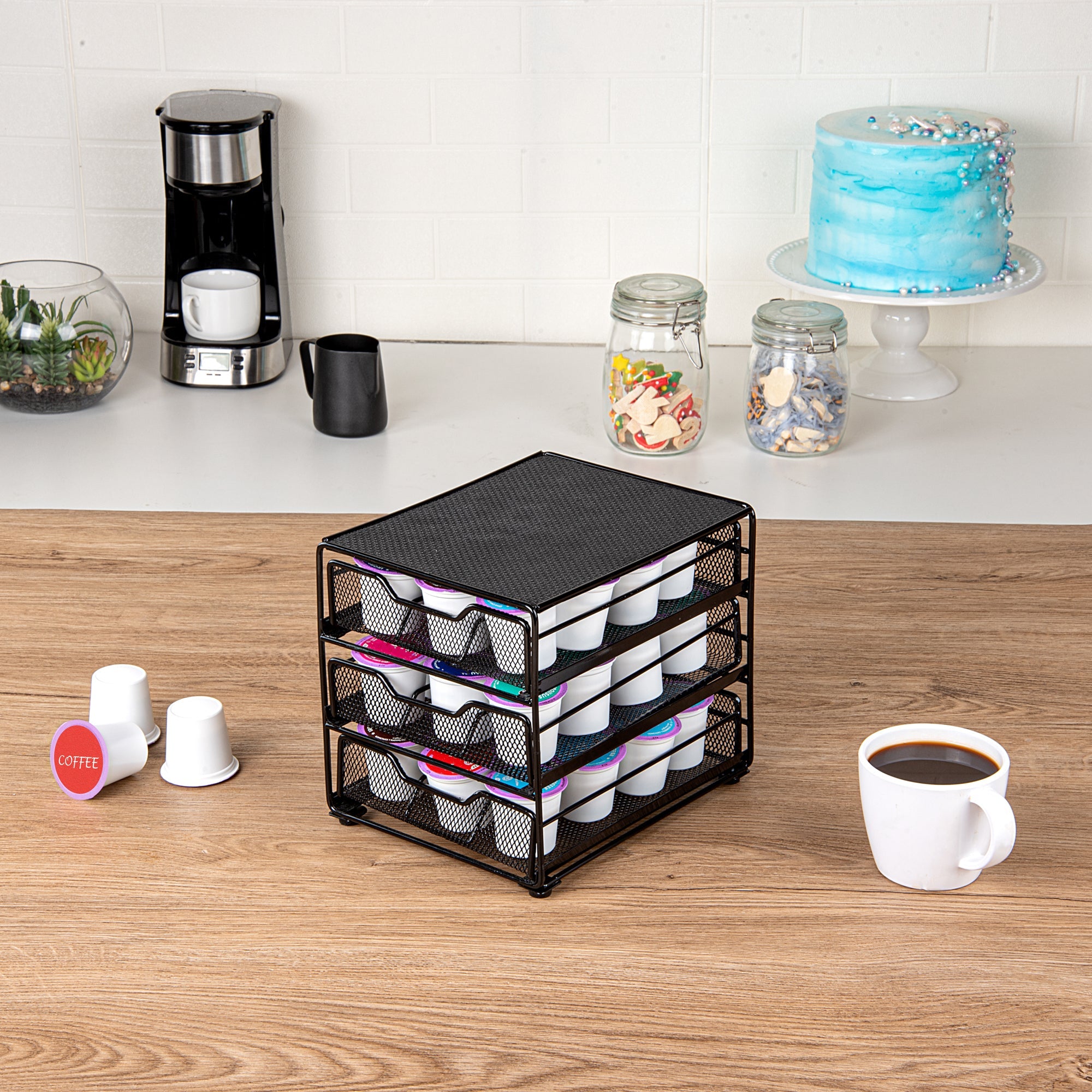 Restpresso Iron Coffee Pod / Capsule Storage Drawer - 3-Tier, Holds 36 K-Cups - 7" x 8 1/2" x 7 1/2" - 1 count box