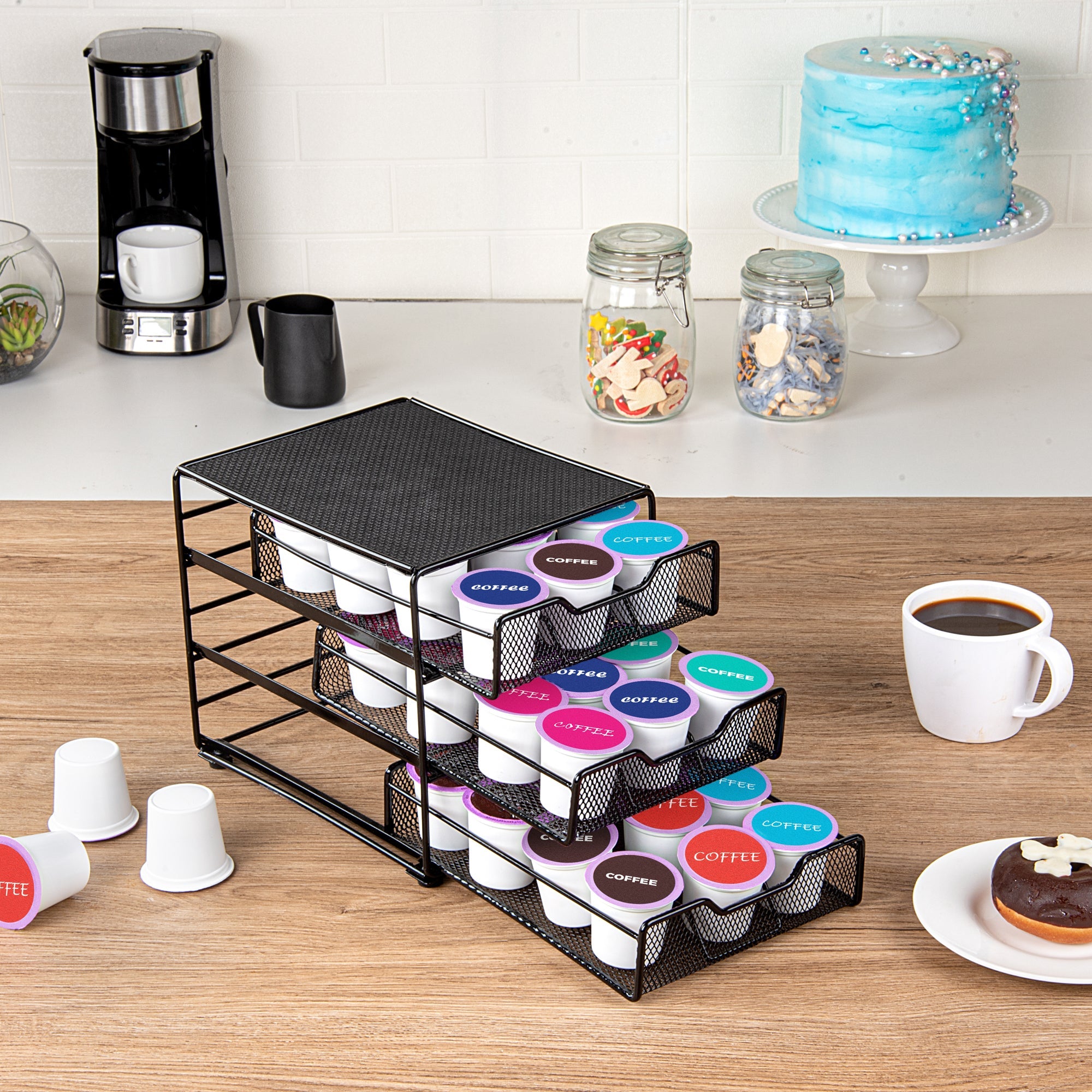 Restpresso Iron Coffee Pod / Capsule Storage Drawer - 3-Tier, Holds 36 K-Cups - 7" x 8 1/2" x 7 1/2" - 1 count box