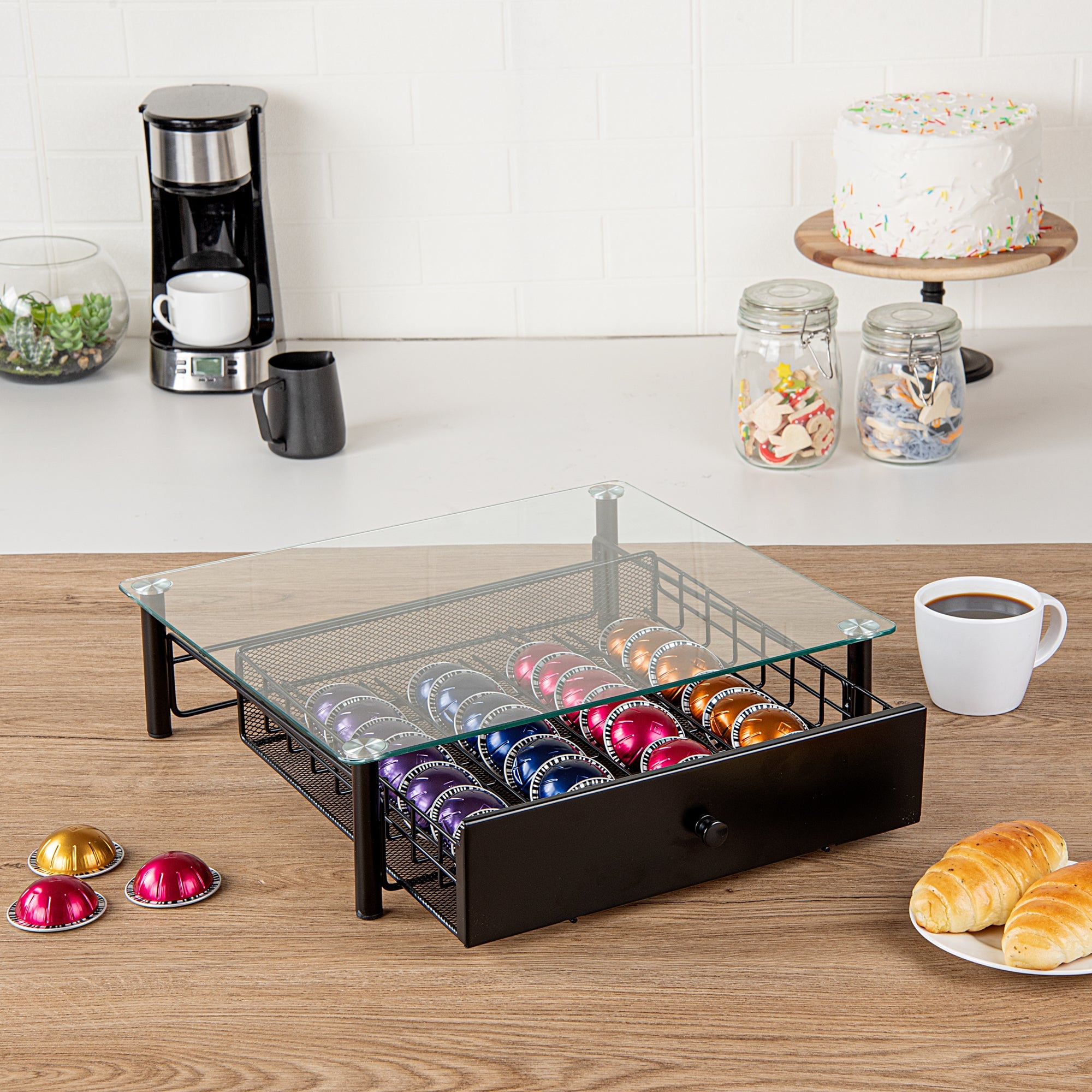 Restpresso Iron Coffee Pod / Capsule Storage Drawer - Holds 36 Nespresso Vertuo Capsules - 15 1/2" x 14" x 4 1/4" - 1 count box
