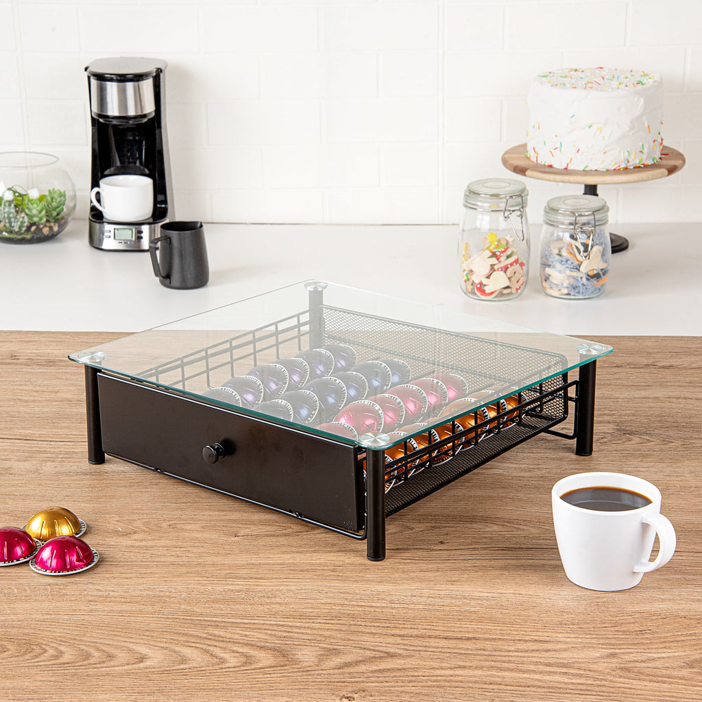 Restpresso Iron Coffee Pod / Capsule Storage Drawer - Holds 36 Nespresso Vertuo Capsules - 15 1/2" x 14" x 4 1/4" - 1 count box