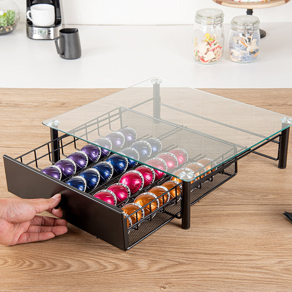 Restpresso Iron Coffee Pod / Capsule Storage Drawer - Holds 36 Nespresso Vertuo Capsules - 15 1/2" x 14" x 4 1/4" - 1 count box