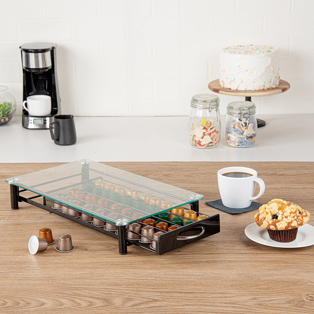 Restpresso Iron Coffee Pod / Capsule Storage Drawer - Holds 40 Nespresso Capsules - 16" x 9 1/4" x 2 3/4" - 1 count box