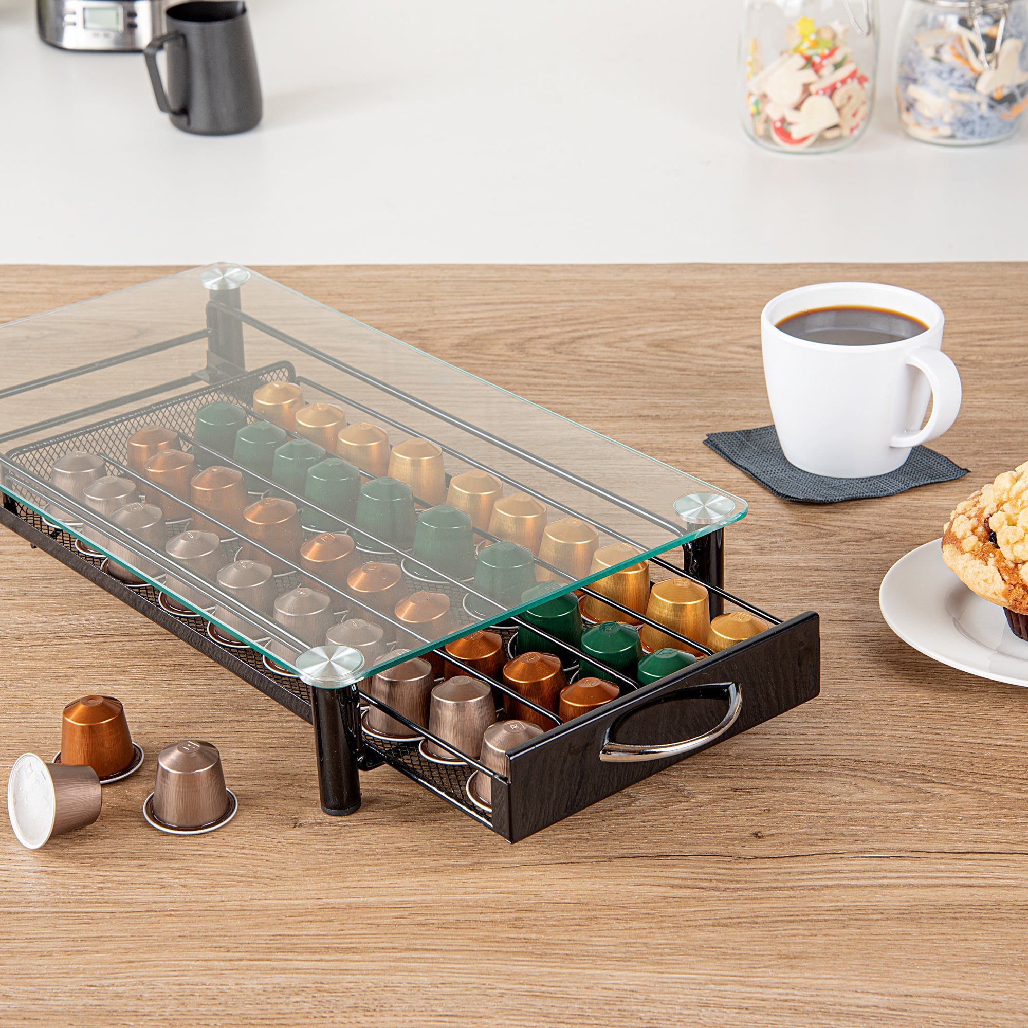 Restpresso Iron Coffee Pod / Capsule Storage Drawer - Holds 40 Nespresso Capsules - 16" x 9 1/4" x 2 3/4" - 1 count box