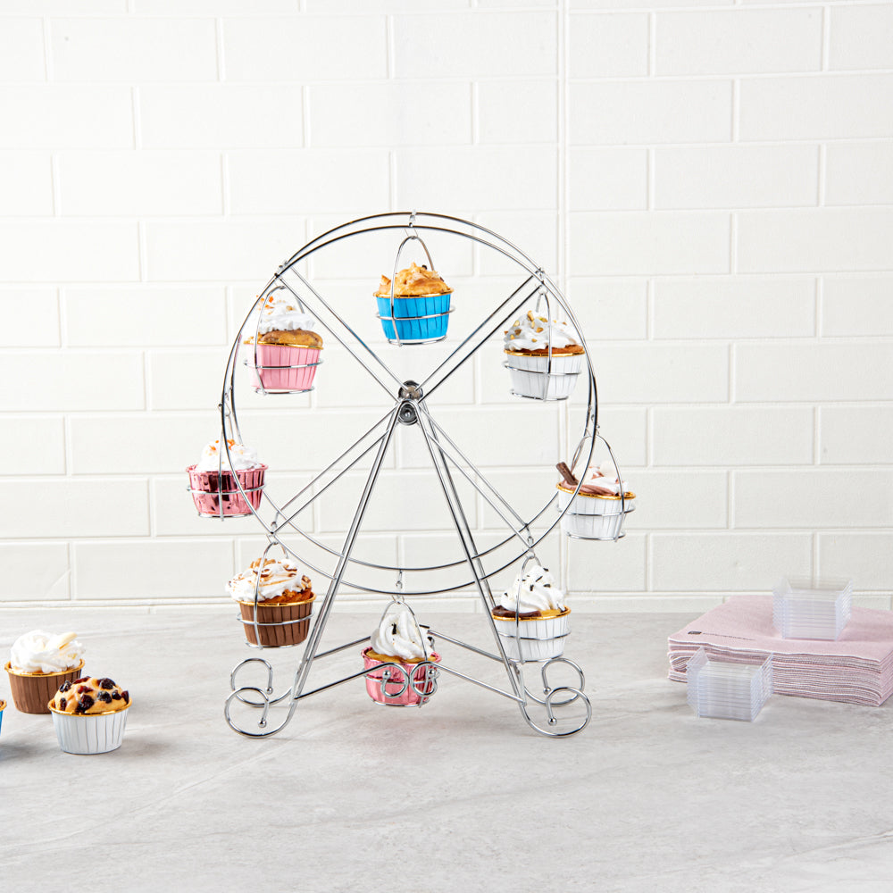 Pastry Tek Iron Ferris Wheel Cupcake Stand - Holds 8 Cupcakes - 12 1/4" x 4" x 17 1/4" - 1 count box