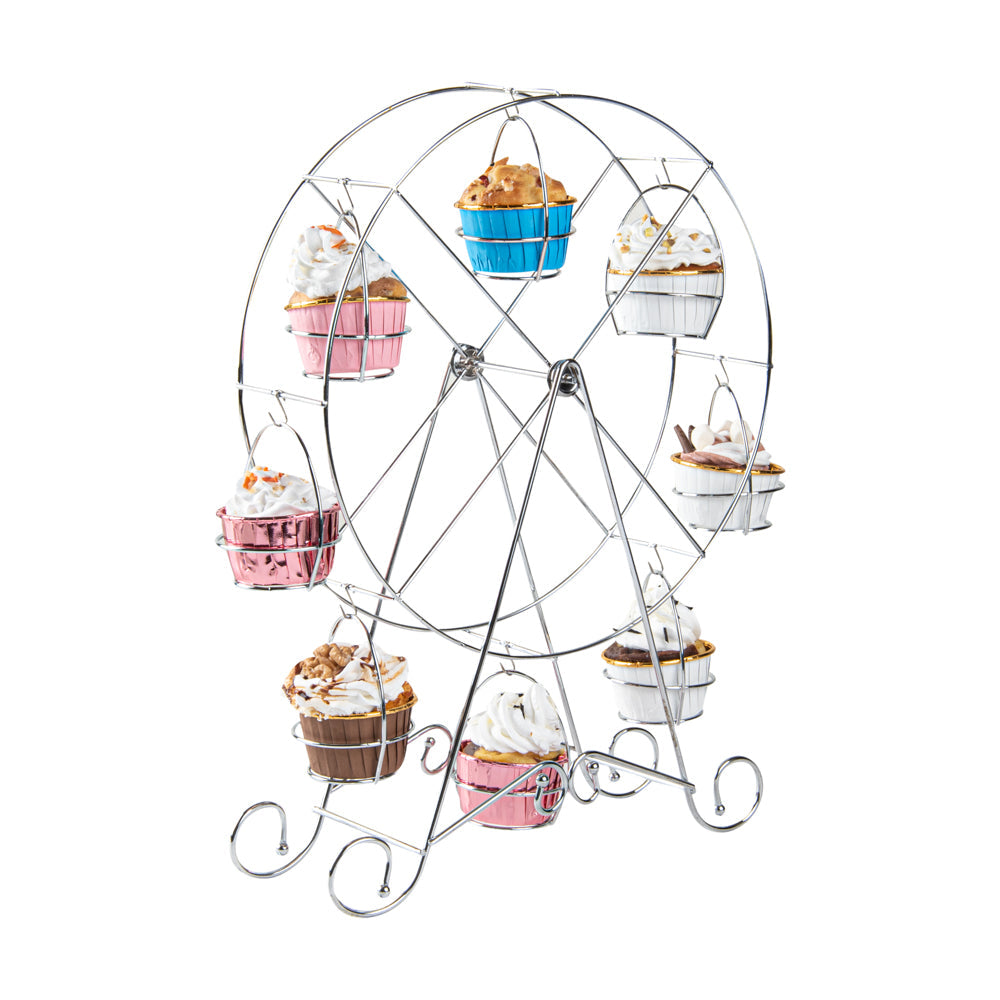 Pastry Tek Iron Ferris Wheel Cupcake Stand - Holds 8 Cupcakes - 12 1/4" x 4" x 17 1/4" - 1 count box