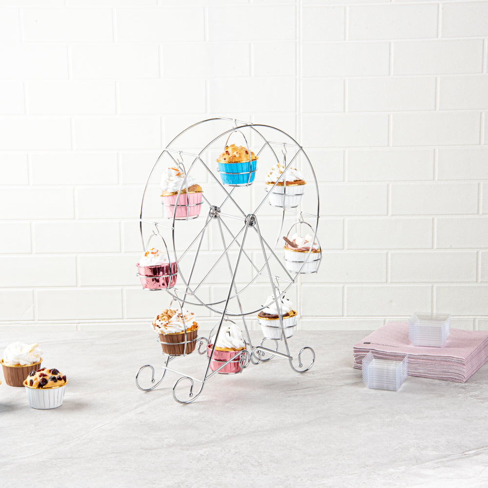 Pastry Tek Iron Ferris Wheel Cupcake Stand - Holds 8 Cupcakes - 12 1/4" x 4" x 17 1/4" - 1 count box