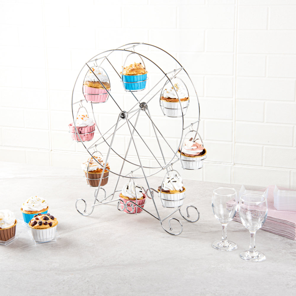 Pastry Tek Iron Ferris Wheel Cupcake Stand - Holds 8 Cupcakes - 12 1/4" x 4" x 17 1/4" - 1 count box