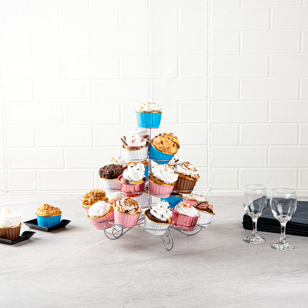 Pastry Tek Iron Cupcake Stand - 4-Tier, Holds 23 Cupcakes - 12 1/2" x 12 1/2" x 11 1/2" - 1 count box
