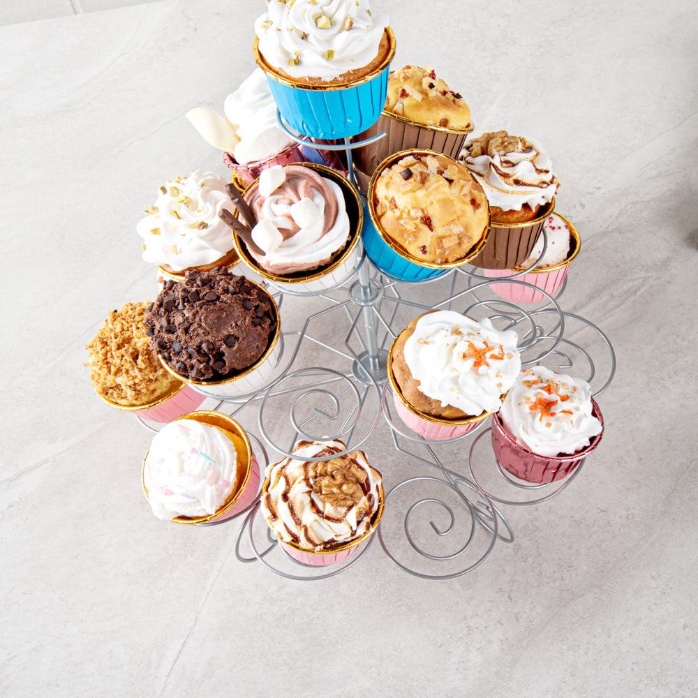 Pastry Tek Iron Cupcake Stand - 4-Tier, Holds 23 Cupcakes - 12 1/2" x 12 1/2" x 11 1/2" - 1 count box