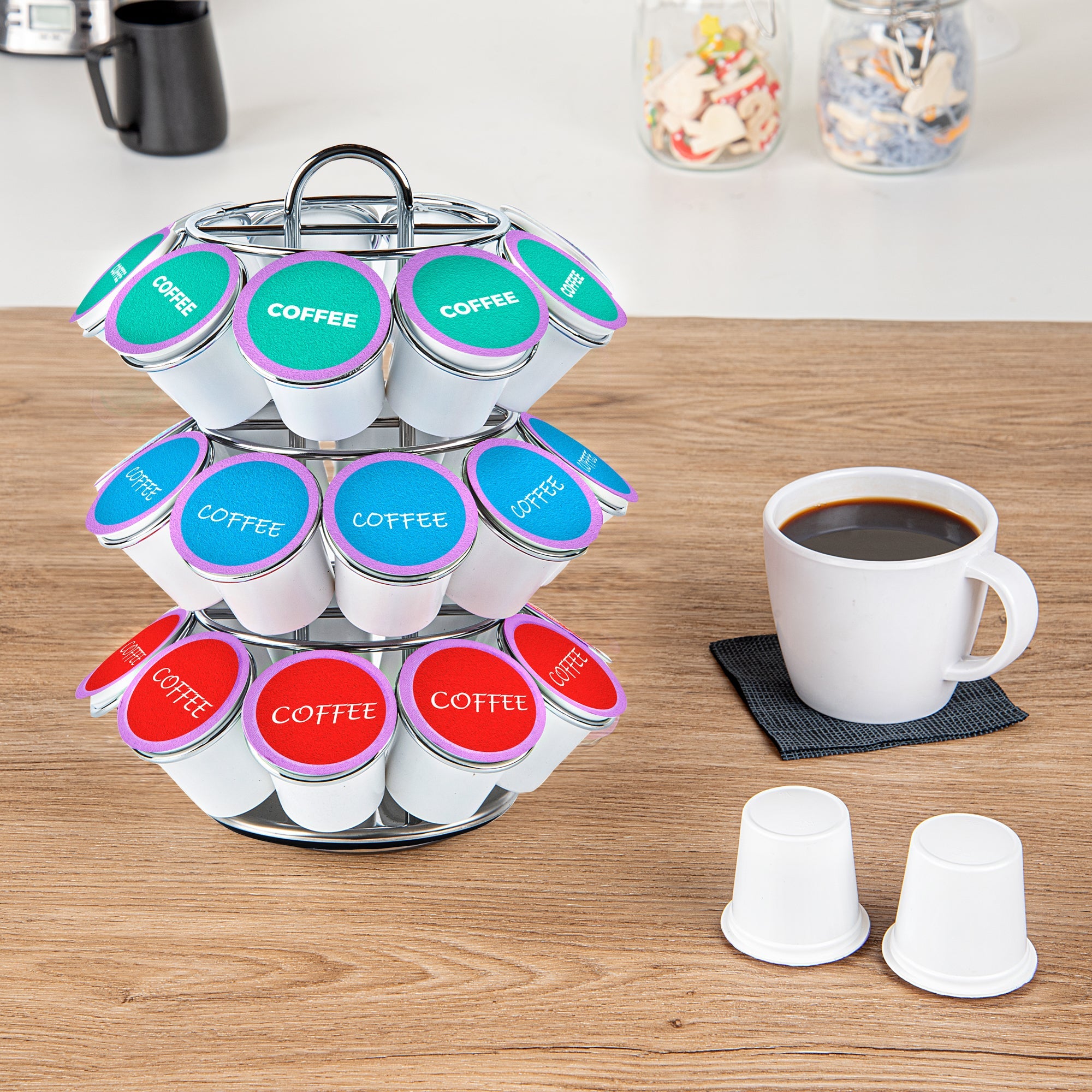 Restpresso Iron Coffee Pod / Capsule Holder - Revolving, Holds 27 K-Cups - 6 3/4" x 6 3/4" x 8 3/4" - 1 count box
