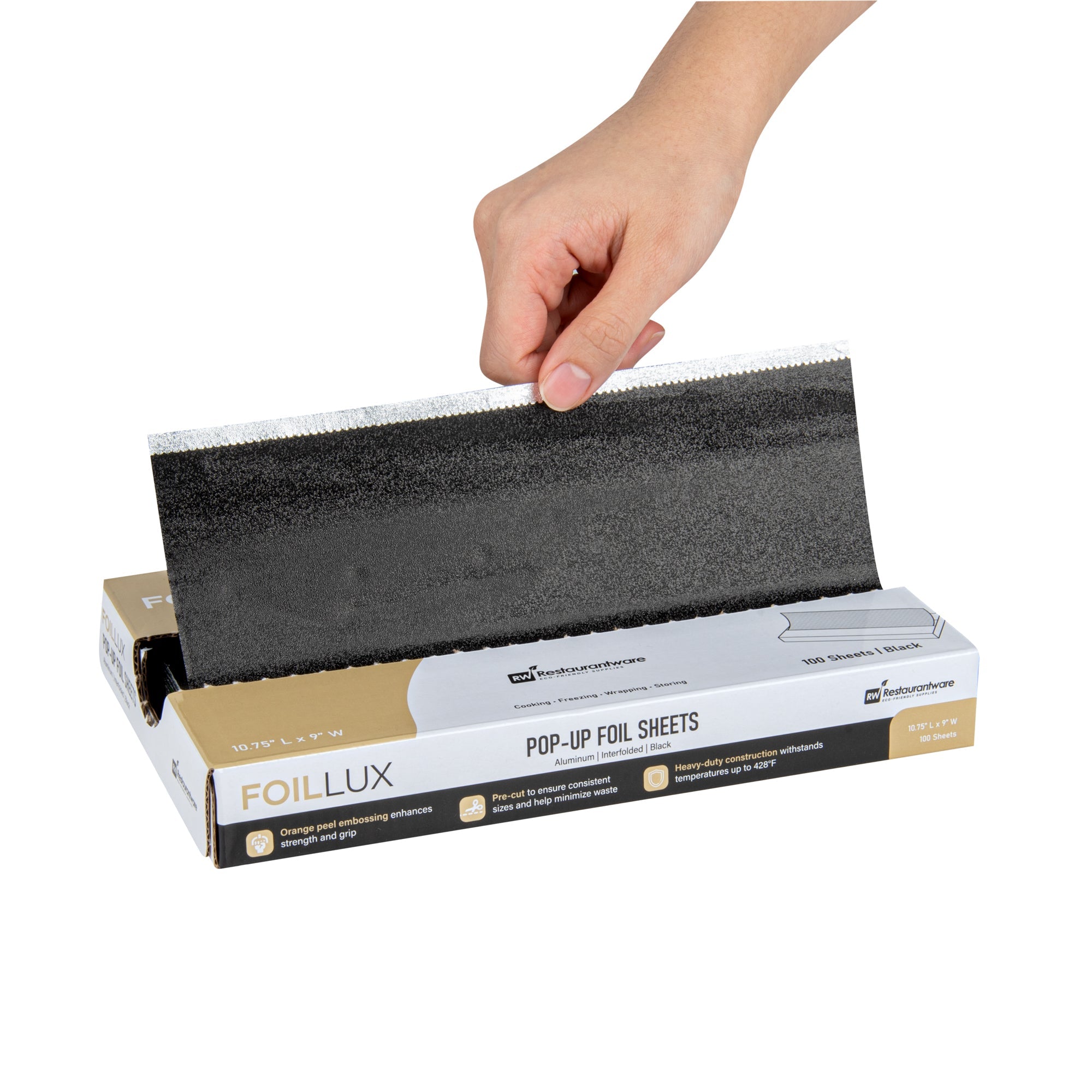Foil Lux Foodservice Black Aluminum Foil Pop-Up Sheet - Interfolded, Embossed - 10 3/4" x 9" - 2000 count box