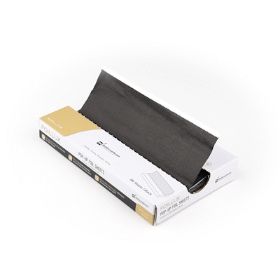 Foil Lux Foodservice Black Aluminum Foil Pop-Up Sheet - Interfolded, Embossed - 10 3/4" x 9" - 2000 count box