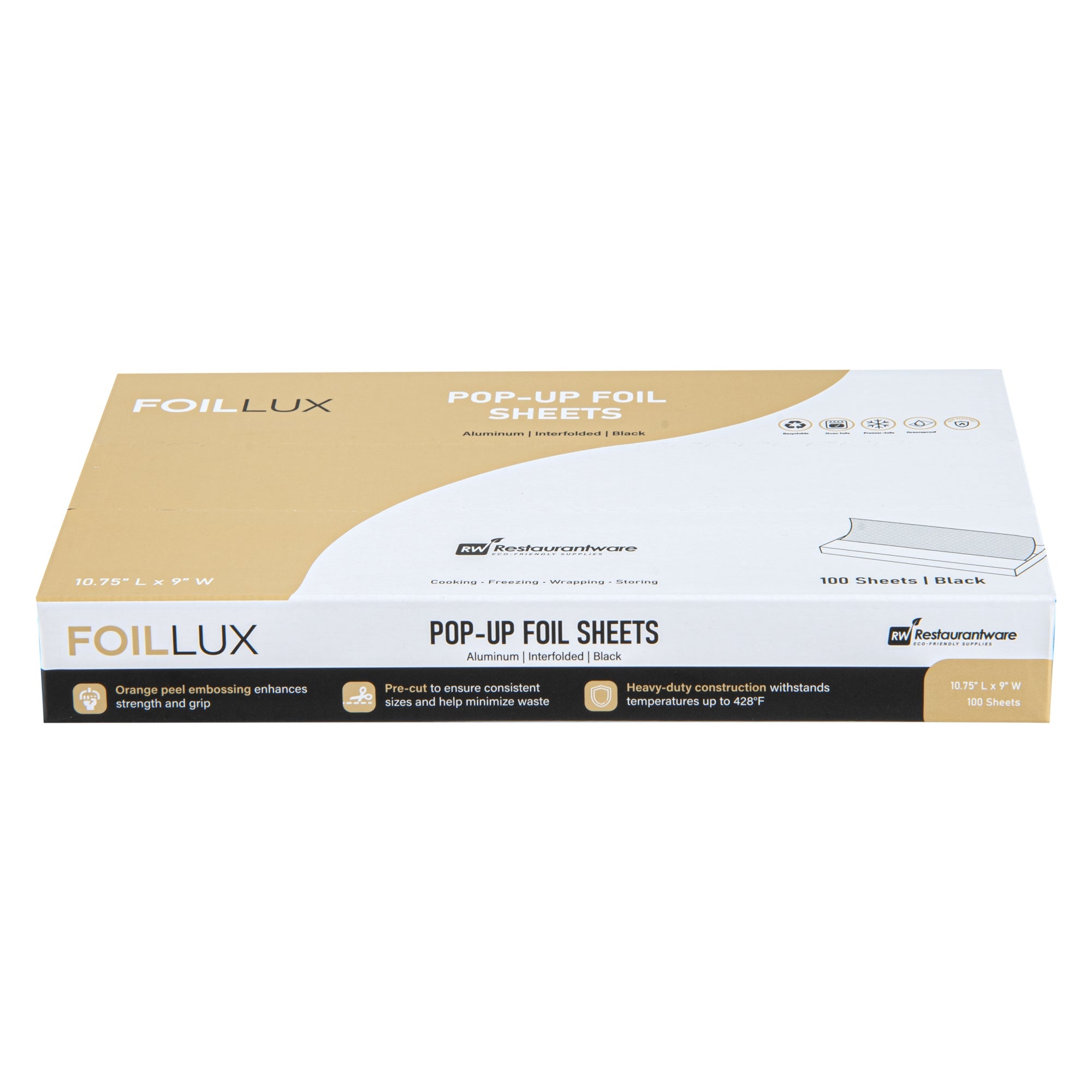 Foil Lux Foodservice Black Aluminum Foil Pop-Up Sheet - Interfolded, Embossed - 10 3/4" x 9" - 2000 count box