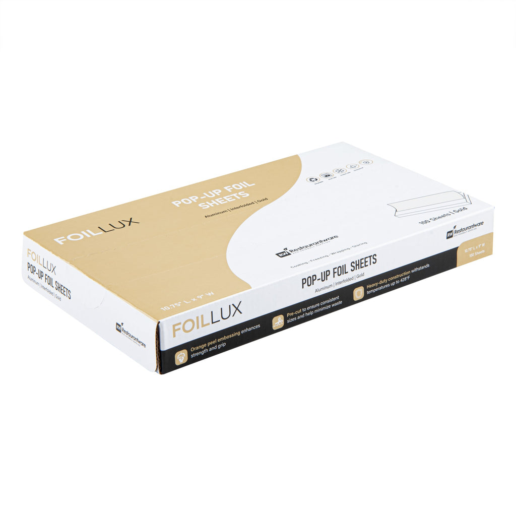 Foil Lux Foodservice Gold Aluminum Foil Pop-Up Sheet - Interfolded, Embossed - 10 3/4" x 9" - 100 count box