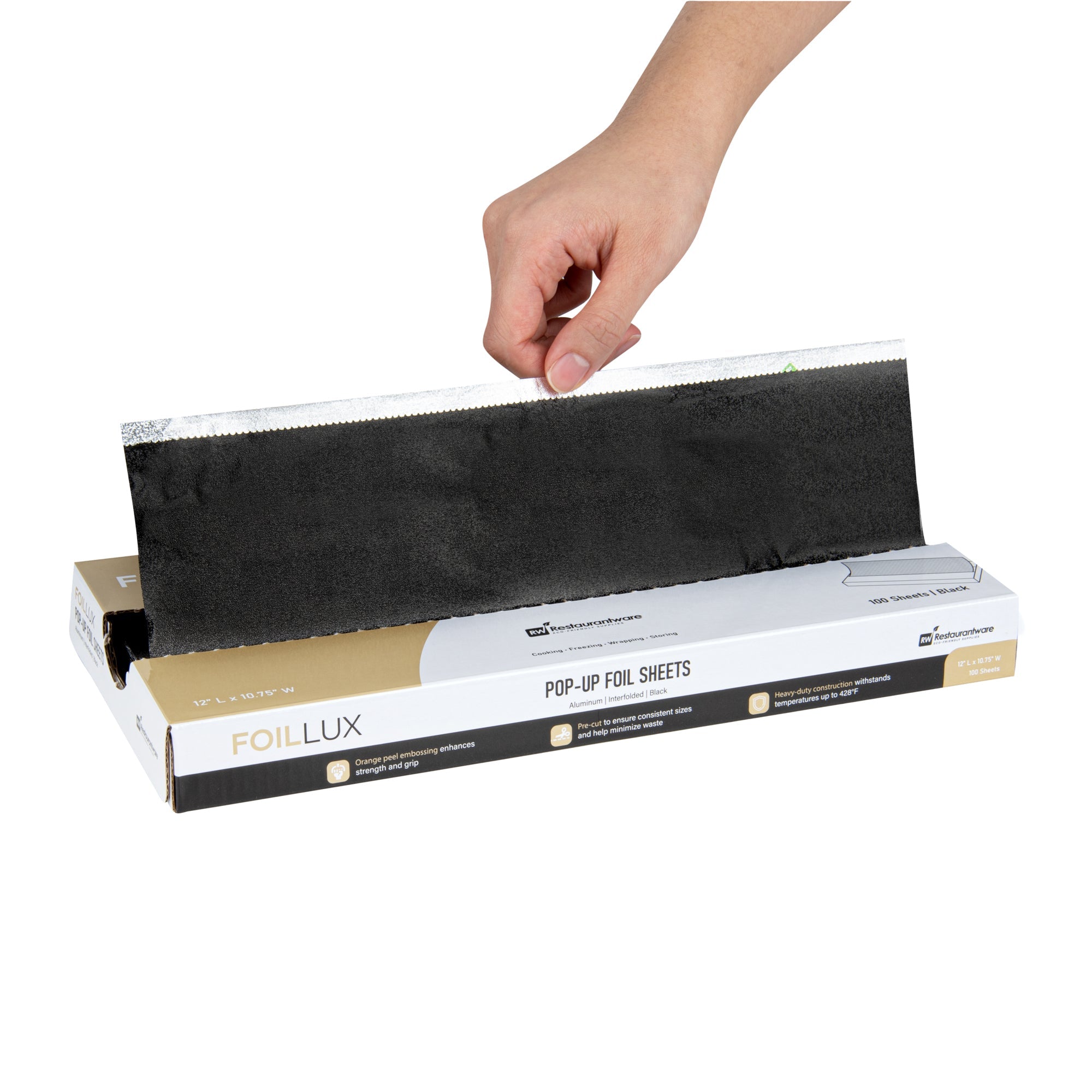 Foil Lux Foodservice Black Aluminum Foil Pop-Up Sheet - Interfolded, Embossed - 12" x 10 3/4" - 2000 count box