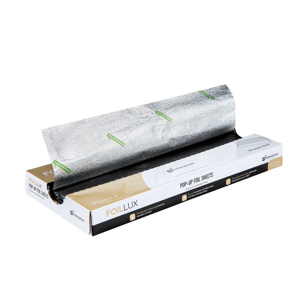 Foil Lux Foodservice Black Aluminum Foil Pop-Up Sheet - Interfolded, Embossed - 12" x 10 3/4" - 2000 count box