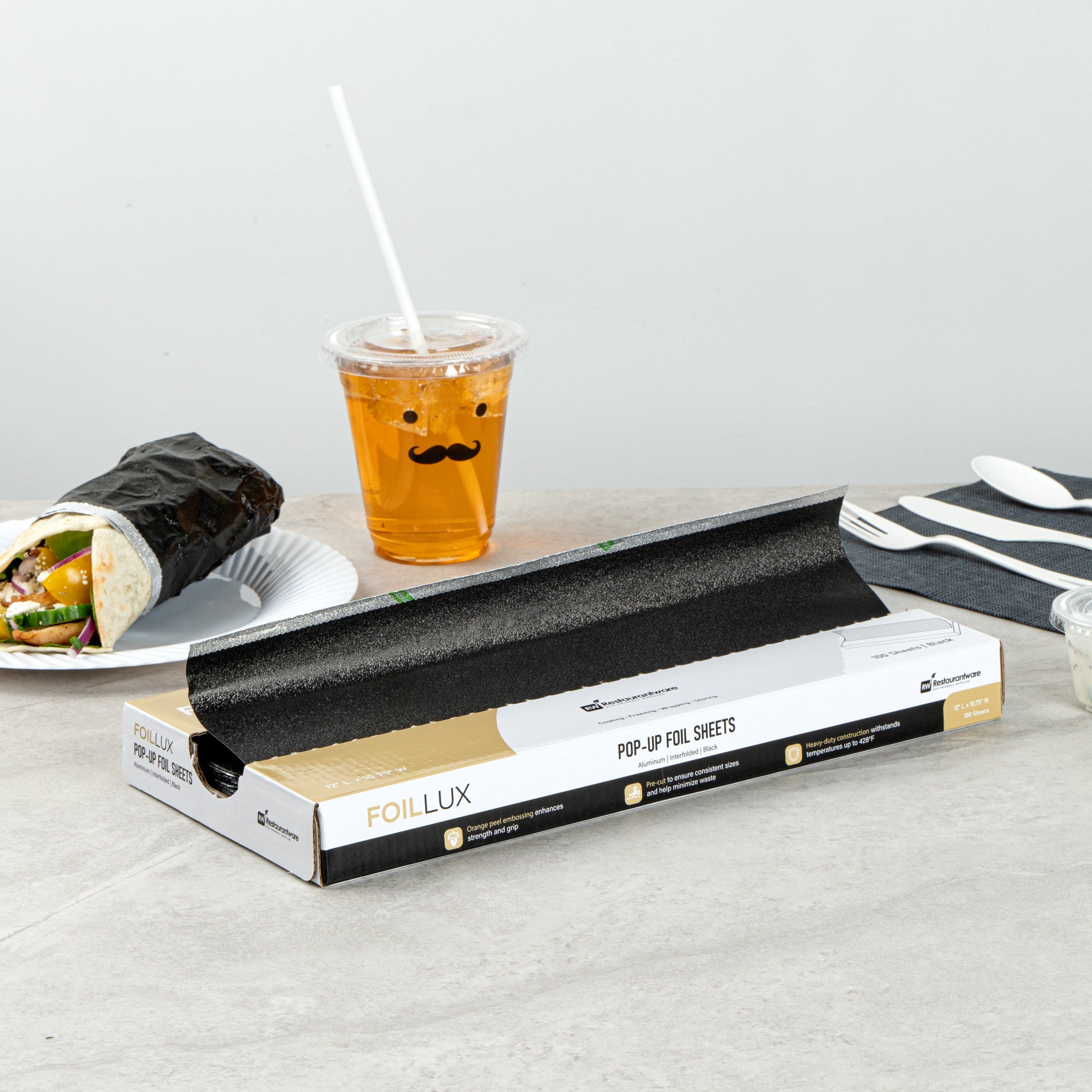 Foil Lux Foodservice Black Aluminum Foil Pop-Up Sheet - Interfolded, Embossed - 12" x 10 3/4" - 2000 count box