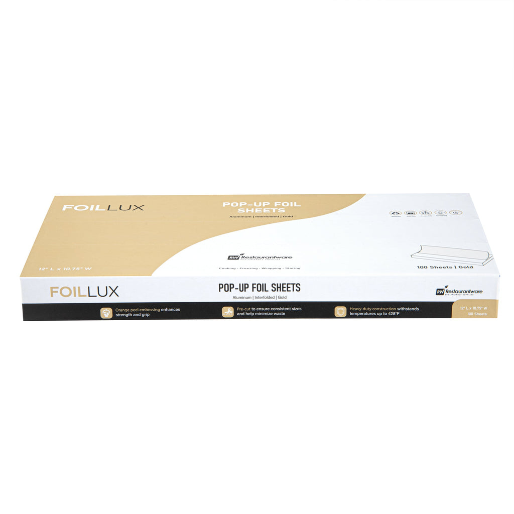 Foil Lux Foodservice Gold Aluminum Foil Pop-Up Sheet - Interfolded, Embossed - 12" x 10 3/4" - 100 count box