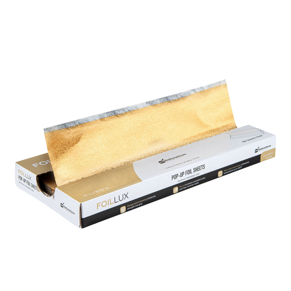 Foil Lux Foodservice Gold Aluminum Foil Pop-Up Sheet - Interfolded, Embossed - 12" x 10 3/4" - 2000 count box