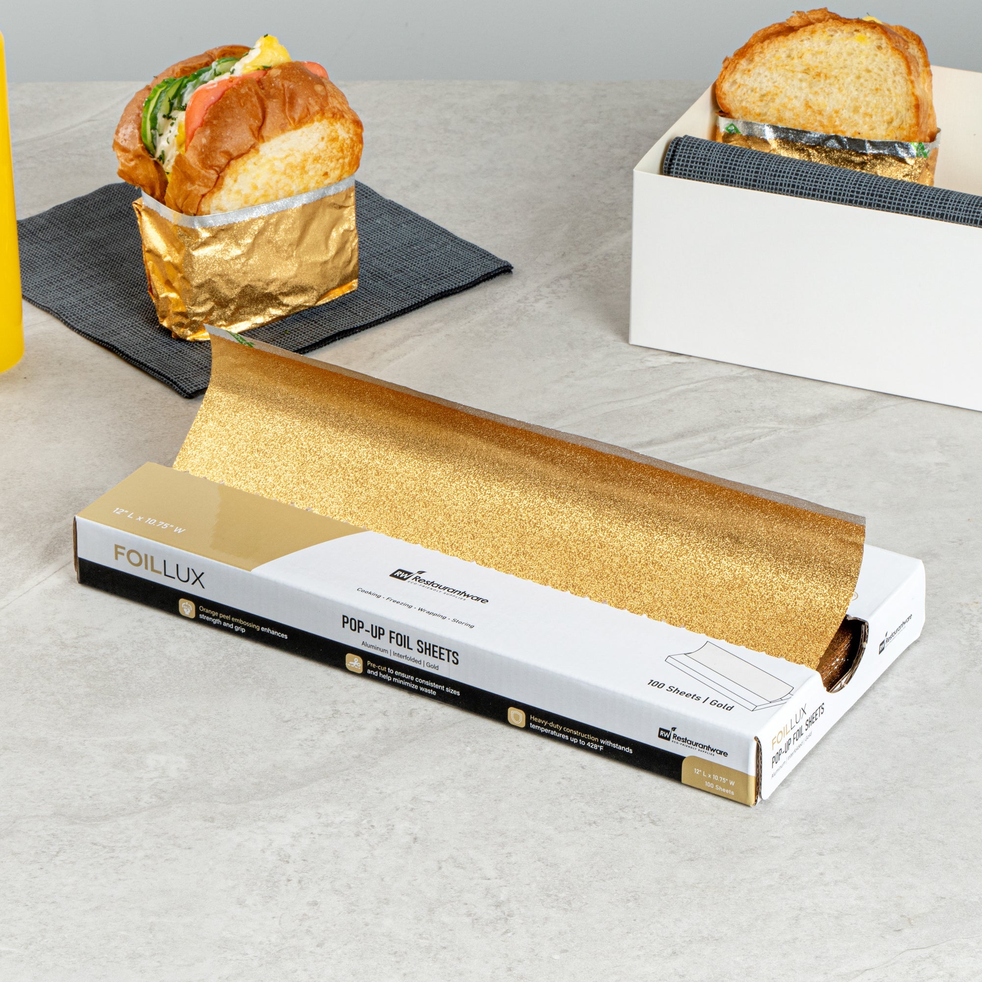 Foil Lux Foodservice Gold Aluminum Foil Pop-Up Sheet - Interfolded, Embossed - 12" x 10 3/4" - 2000 count box