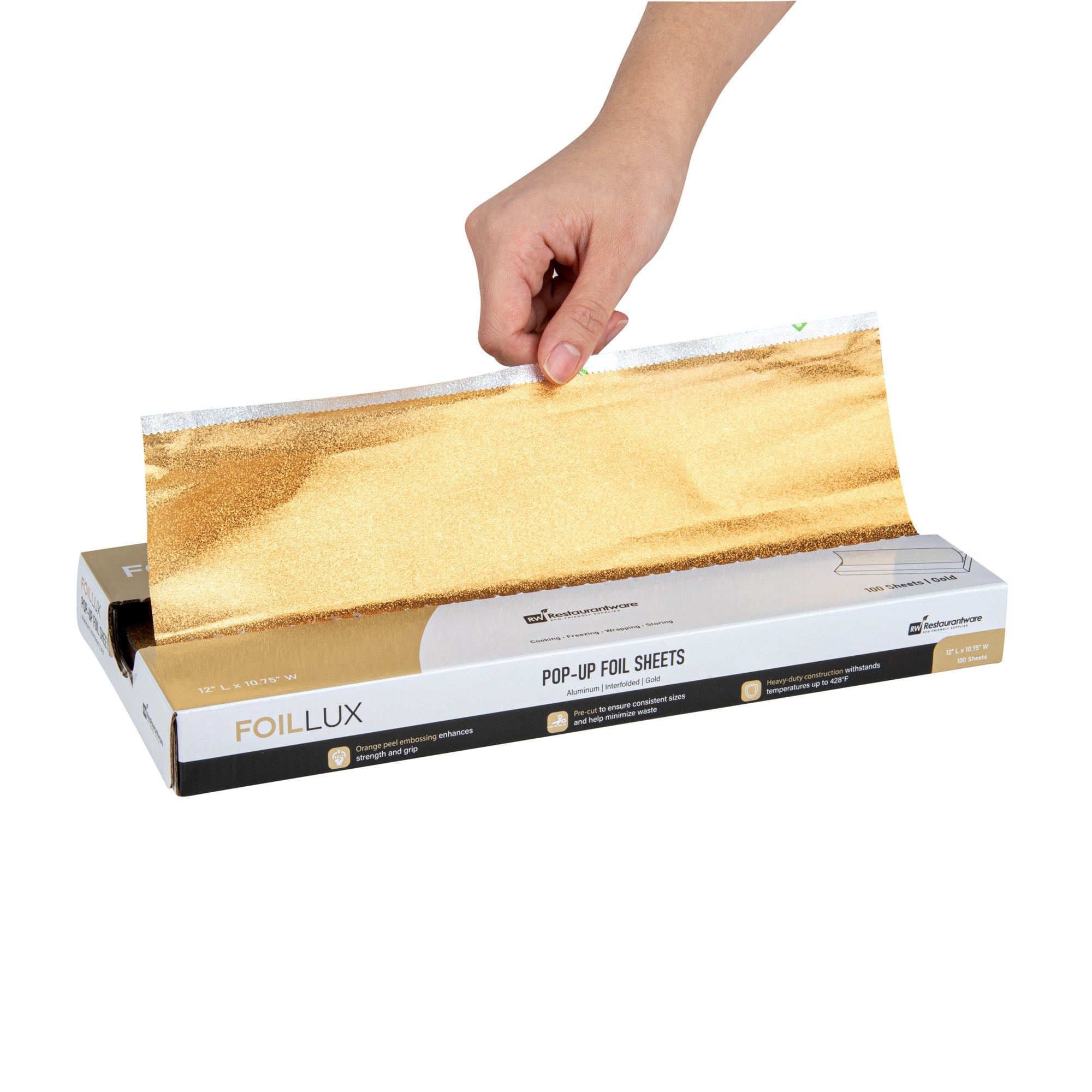 Foil Lux Foodservice Gold Aluminum Foil Pop-Up Sheet - Interfolded, Embossed - 12" x 10 3/4" - 2000 count box
