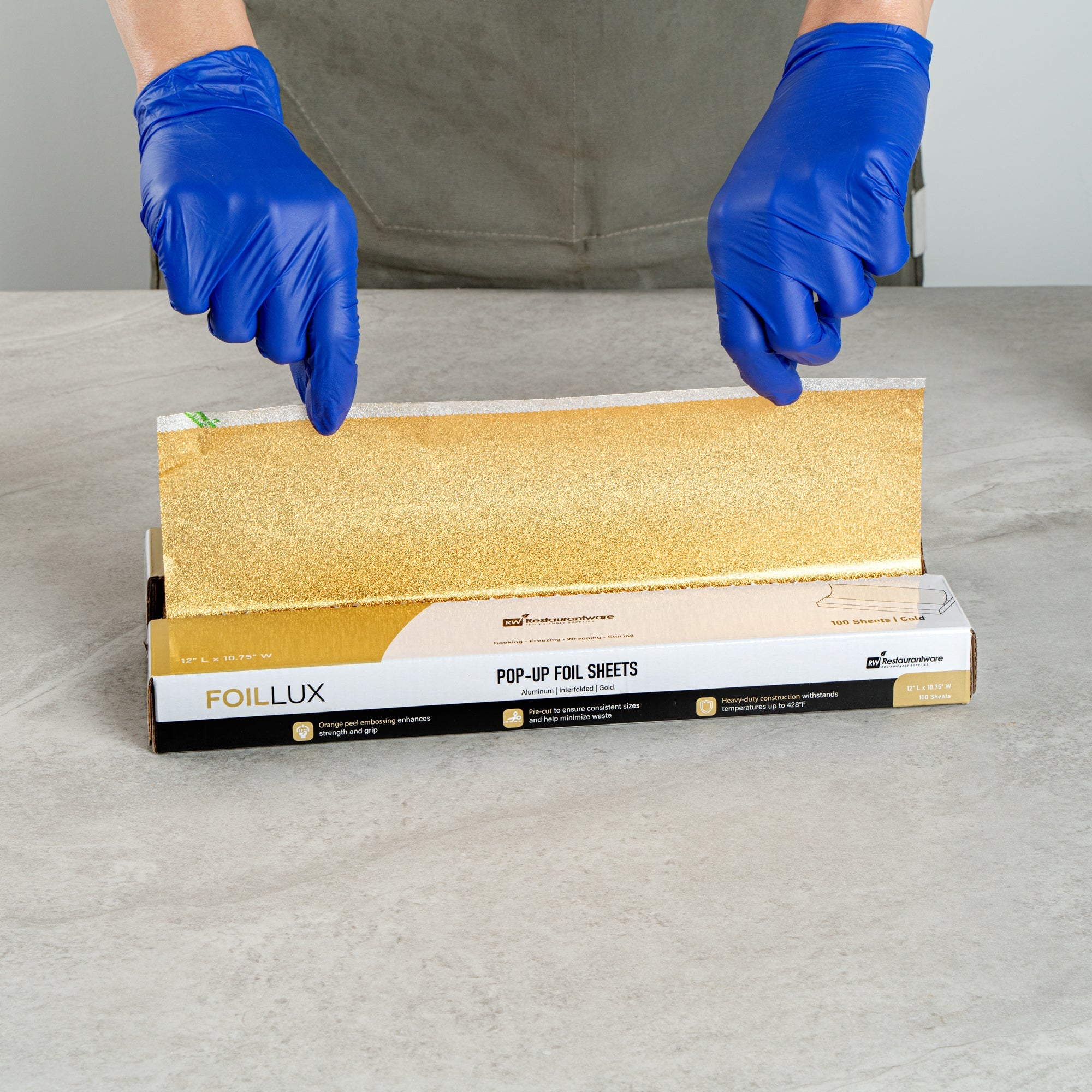 Foil Lux Foodservice Gold Aluminum Foil Pop-Up Sheet - Interfolded, Embossed - 12" x 10 3/4" - 2000 count box