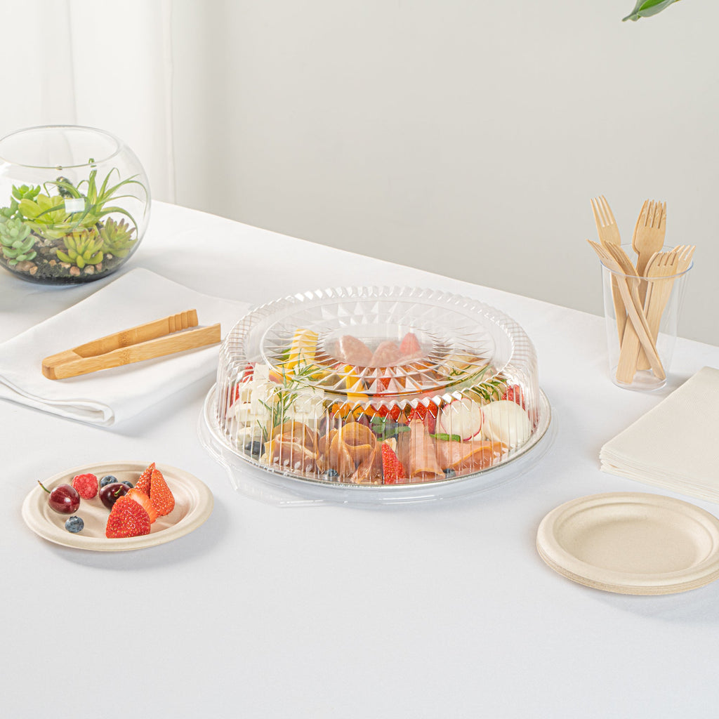 Foil Lux Round Clear Plastic Dome Lid - Fits 12" Catering Tray - 10 count box