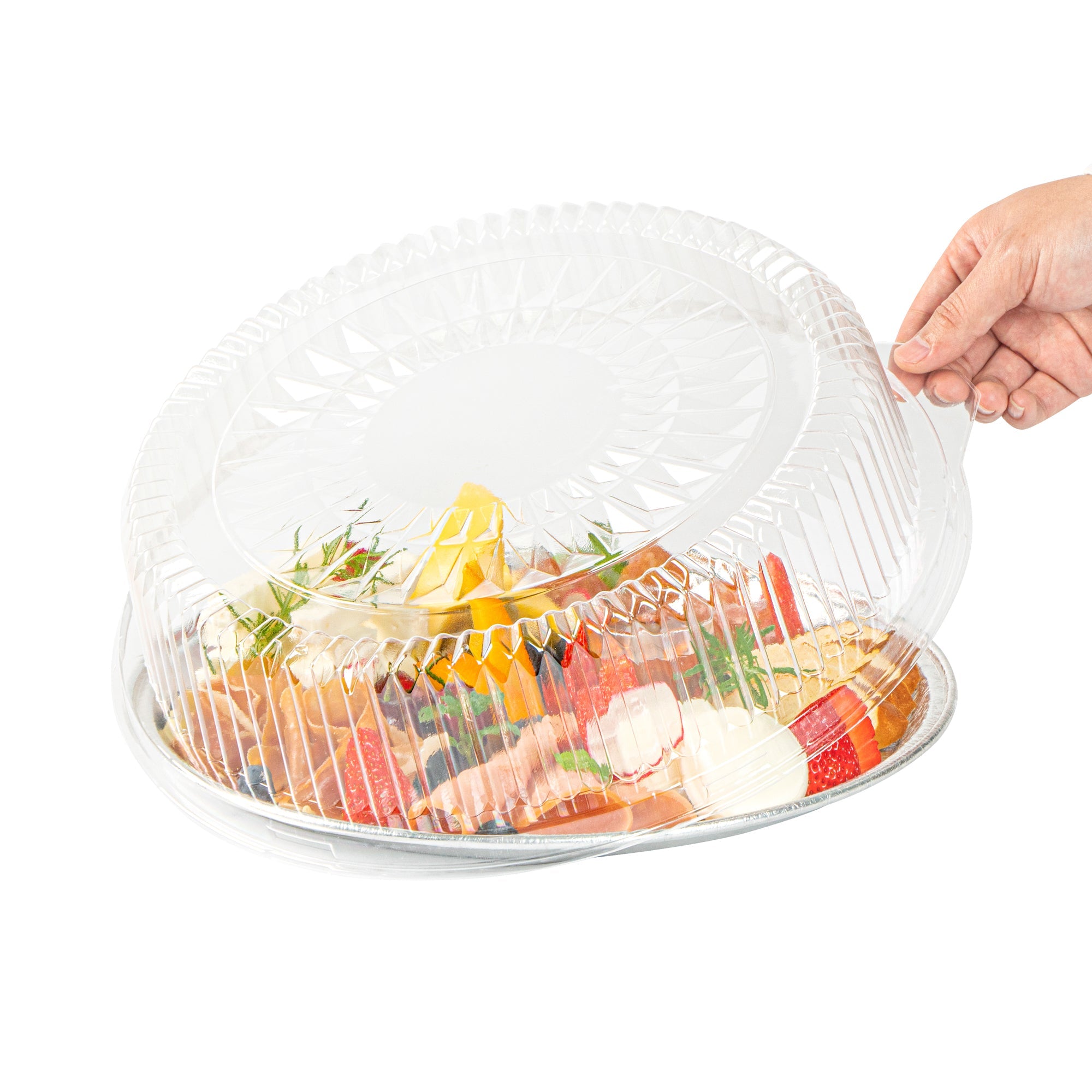 Foil Lux Round Clear Plastic Dome Lid - Fits 12" Catering Tray - 10 count box