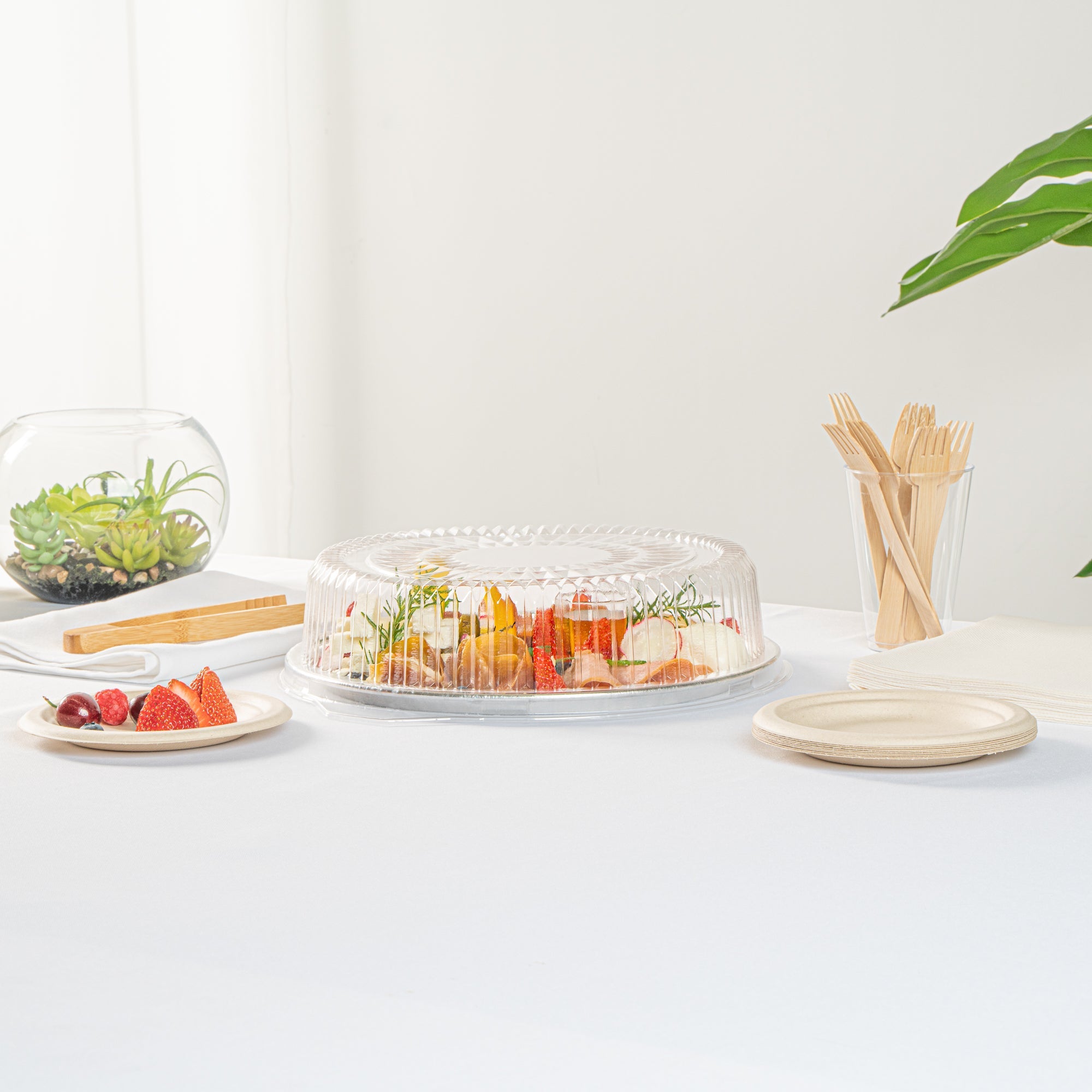 Foil Lux Round Clear Plastic Dome Lid - Fits 12" Catering Tray - 10 count box