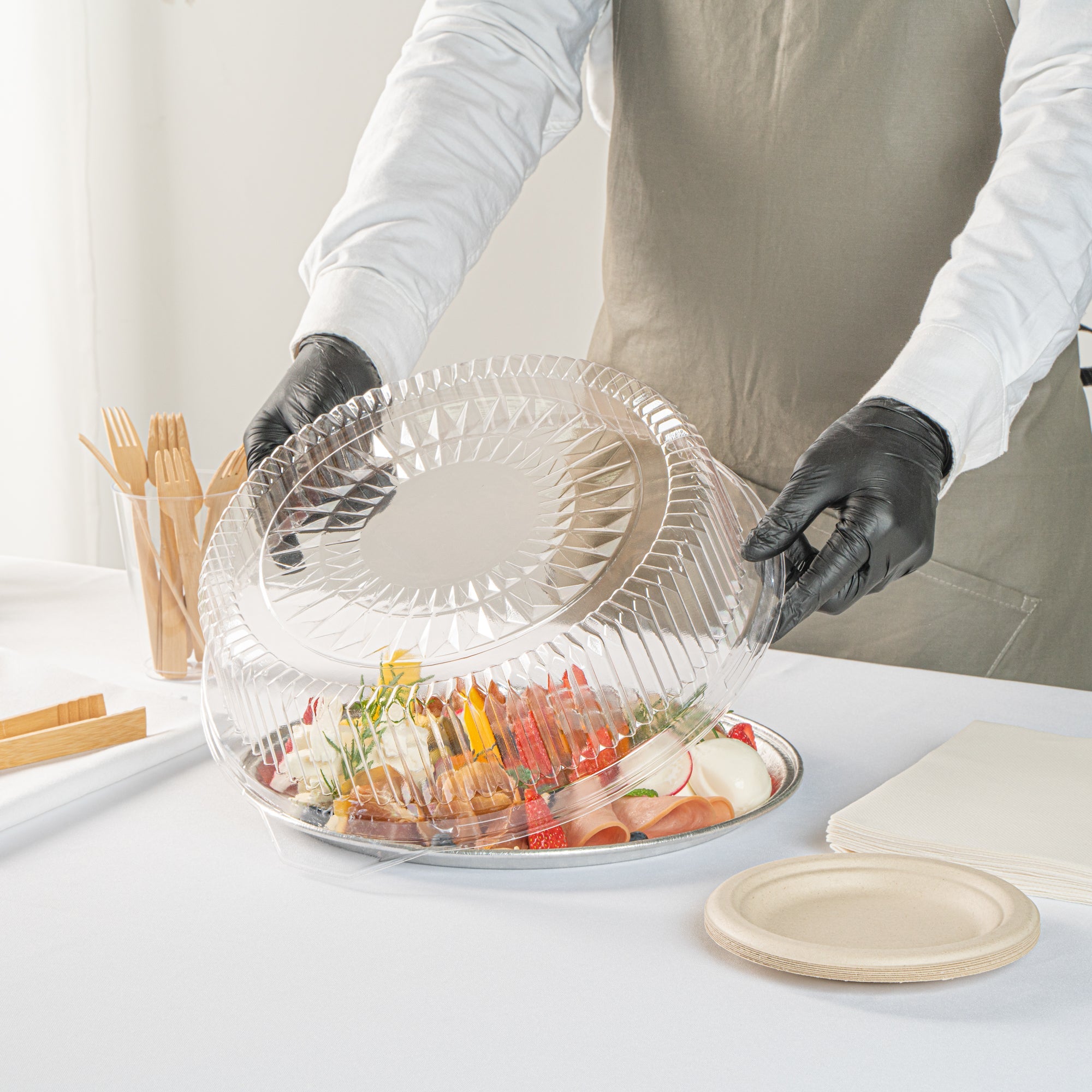 Foil Lux Round Clear Plastic Dome Lid - Fits 12" Catering Tray - 10 count box