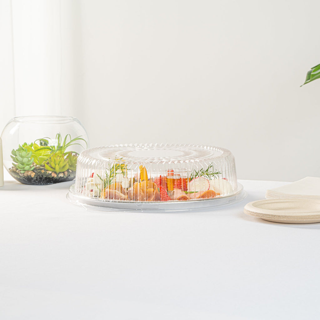 Foil Lux Round Clear Plastic Dome Lid - Fits 12" Catering Tray - 10 count box