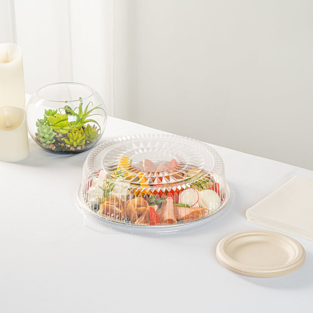 Foil Lux Round Clear Plastic Dome Lid - Fits 12" Catering Tray - 50 count box