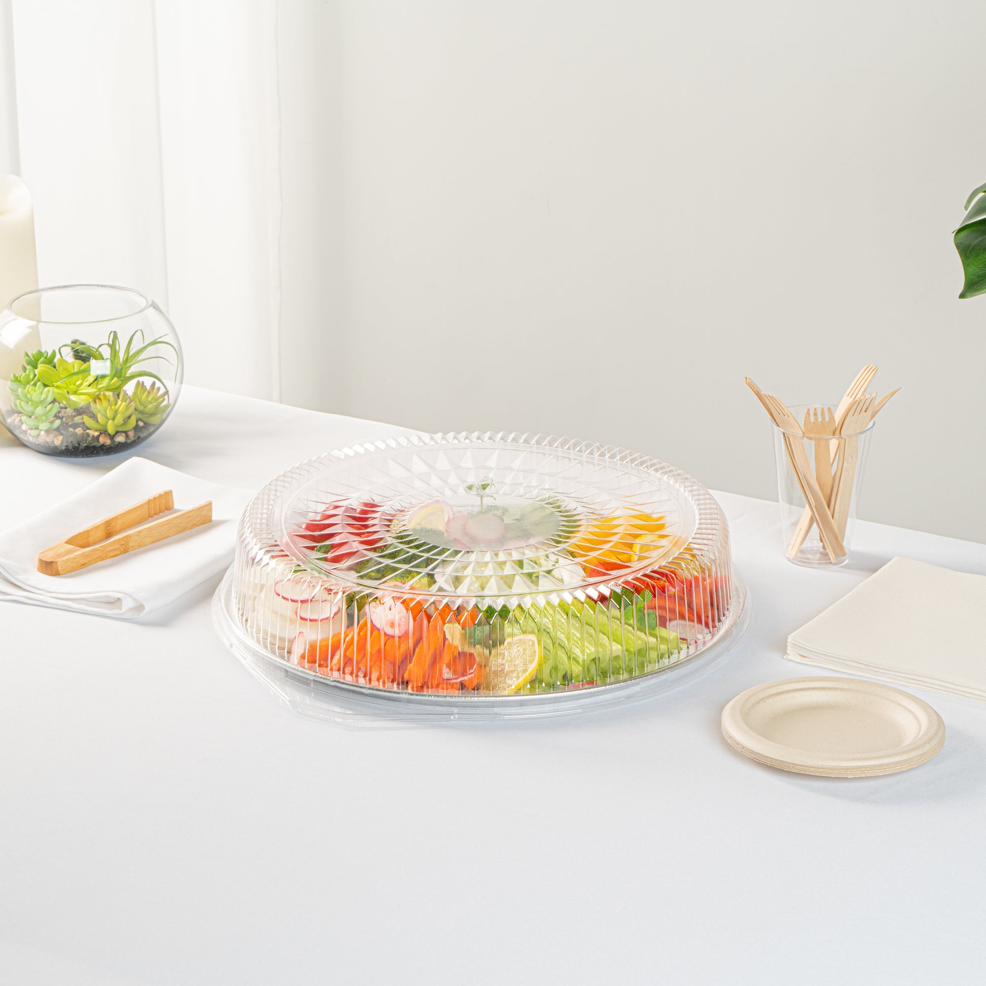 Foil Lux Round Clear Plastic Dome Lid - Fits 16" Catering Tray - 10 count box