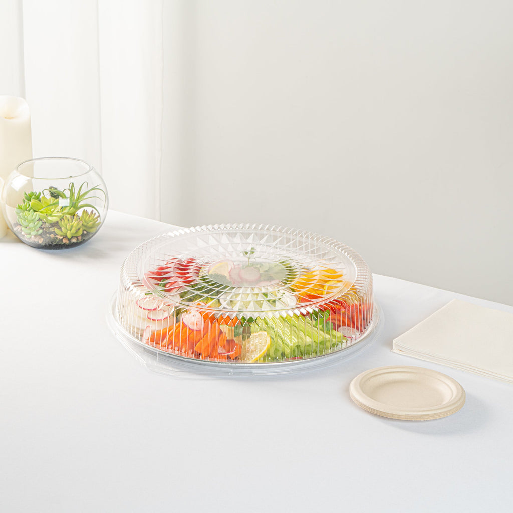 Foil Lux Round Clear Plastic Dome Lid - Fits 16" Catering Tray - 10 count box