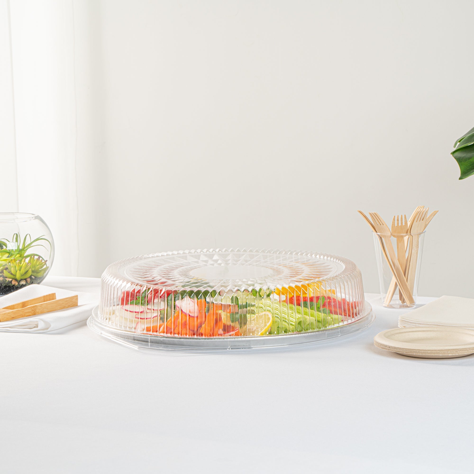 Foil Lux Round Clear Plastic Dome Lid - Fits 16" Catering Tray - 10 count box