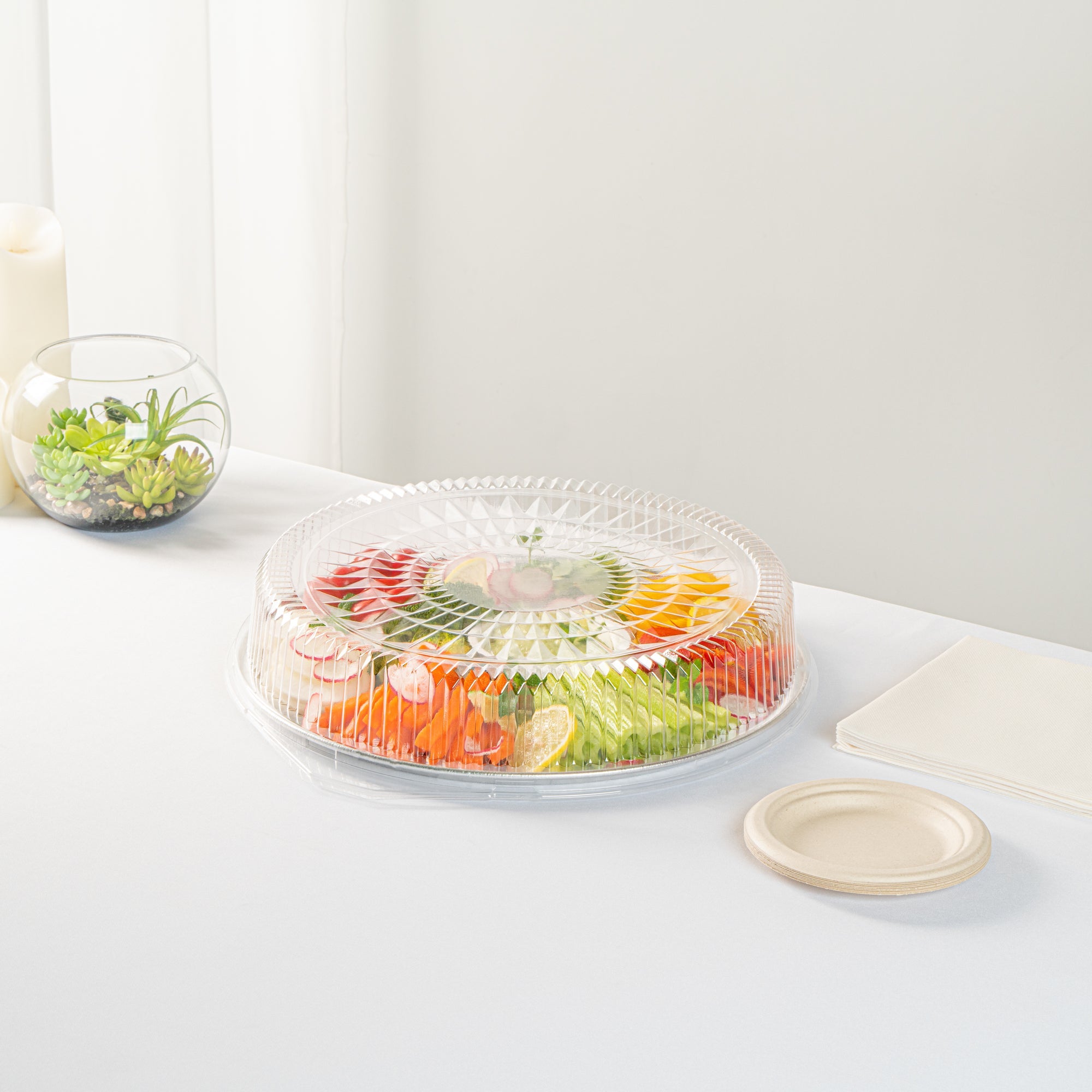 Foil Lux Round Clear Plastic Dome Lid - Fits 16" Catering Tray - 20 count box