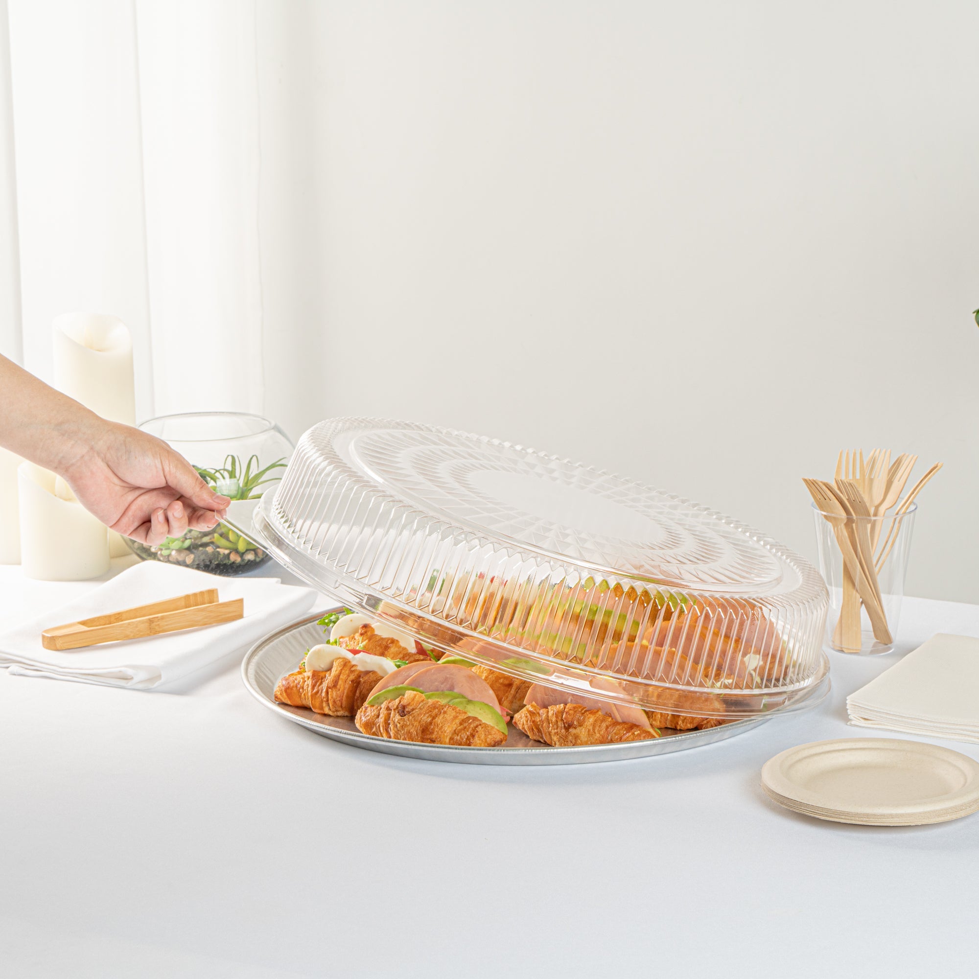 Foil Lux Round Clear Plastic Dome Lid - Fits 18" Catering Tray - 20 count box