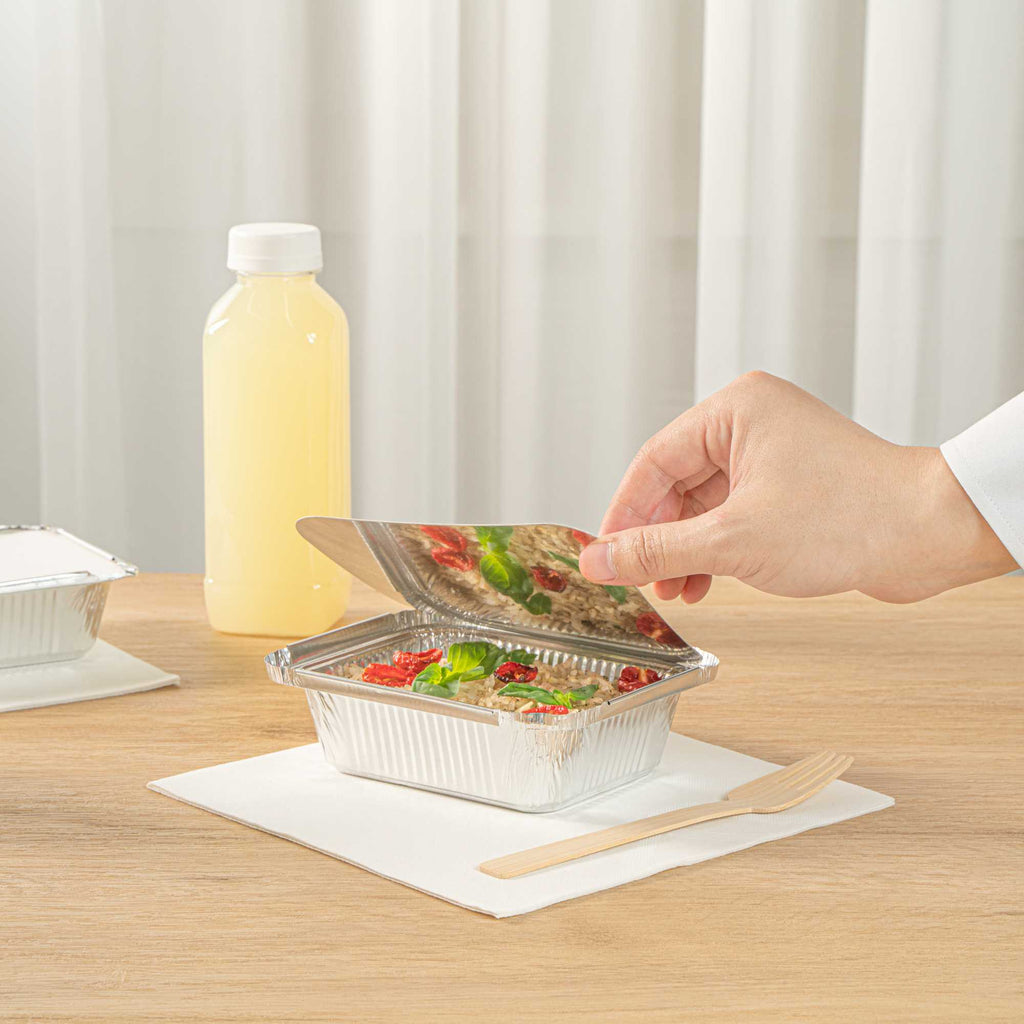 Foil Lux Oblong White Foil-Laminated Board Lid - Fits 1 lb Container - 100 count box