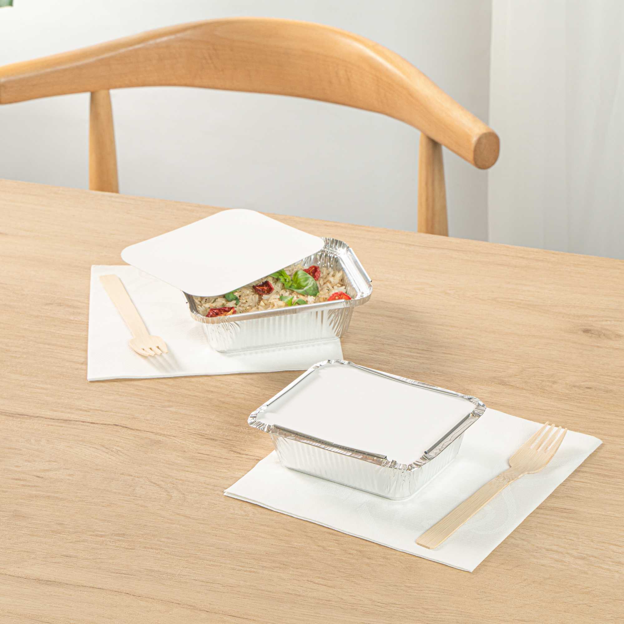 Foil Lux Oblong White Foil-Laminated Board Lid - Fits 1 lb Container - 100 count box