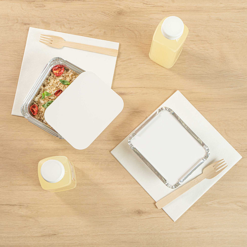 Foil Lux Oblong White Foil-Laminated Board Lid - Fits 1 lb Container - 100 count box