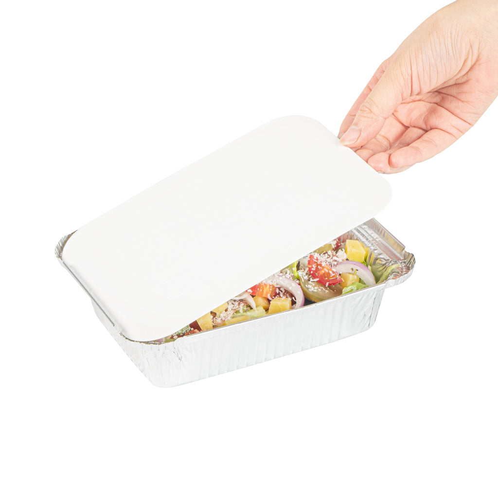 Foil Lux Oblong White Foil-Laminated Board Lid - Fits 1 1/2 lb Container - 100 count box