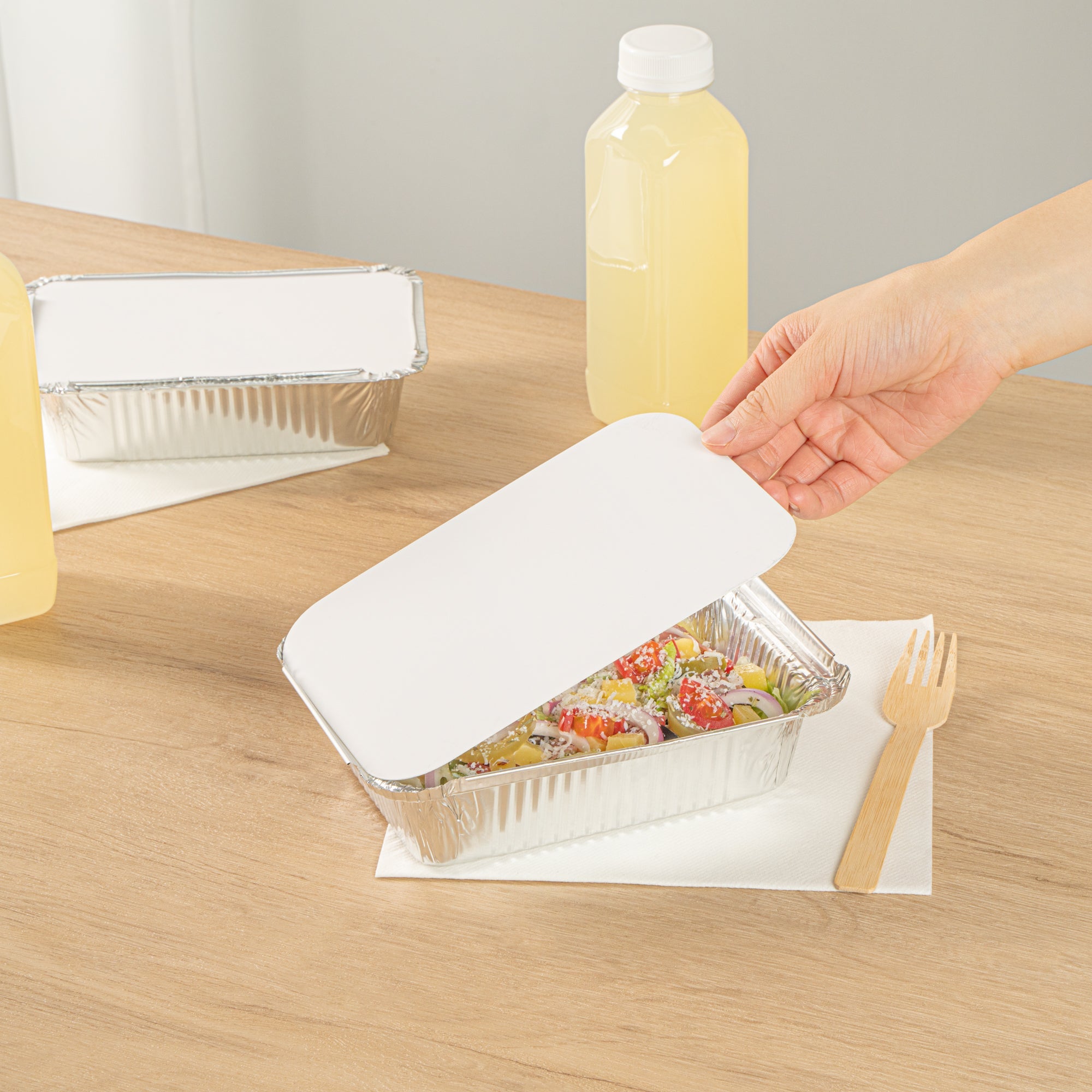 Foil Lux Oblong White Foil-Laminated Board Lid - Fits 1 1/2 lb Container - 100 count box