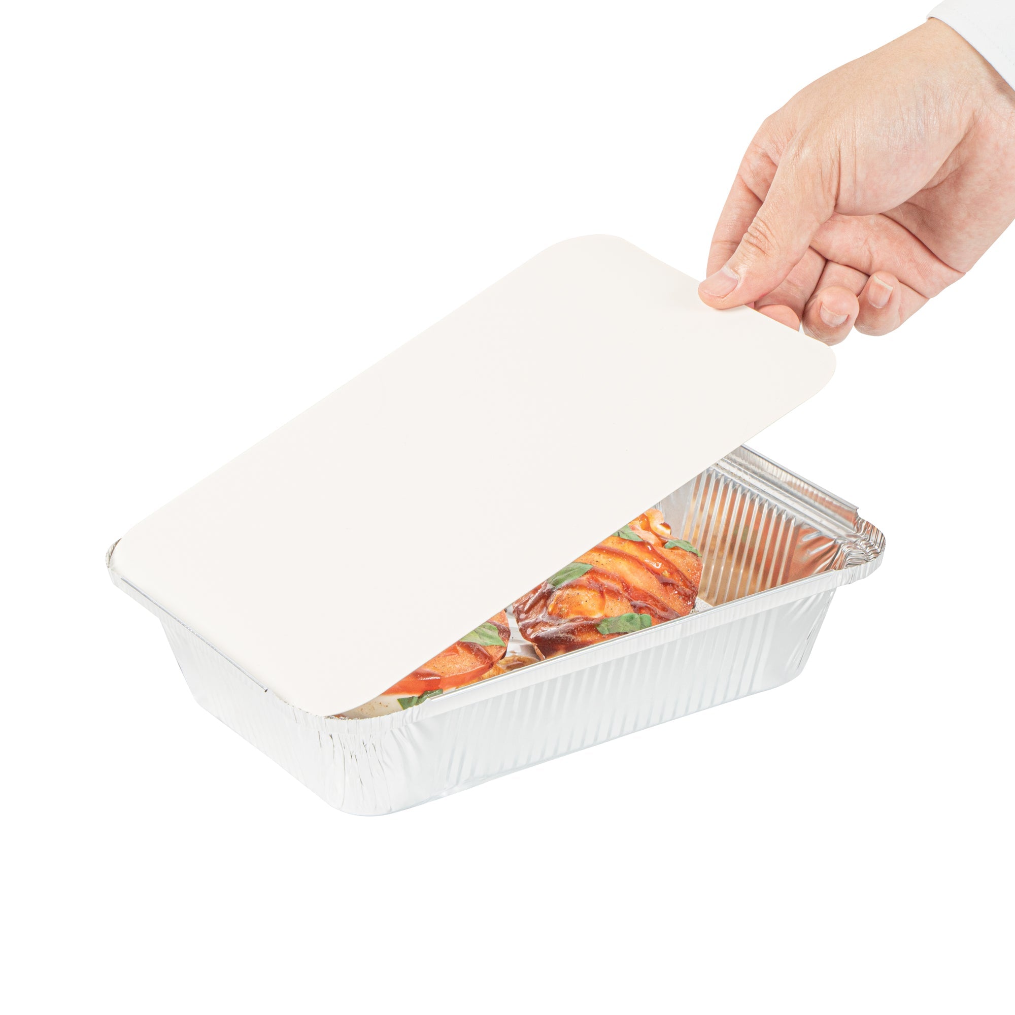 Foil Lux Oblong White Foil-Laminated Board Lid - Fits 2 1/4 lb Container - 100 count box