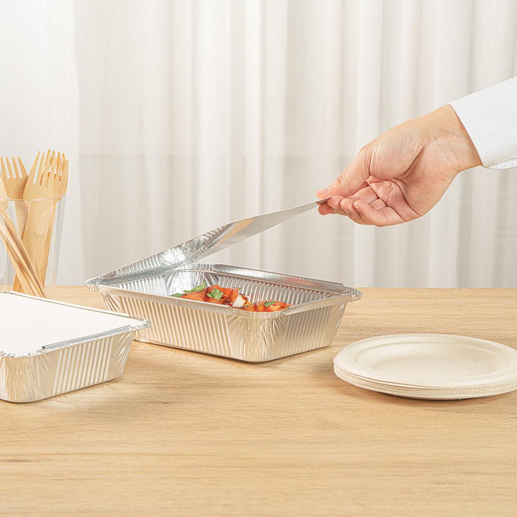 Foil Lux Oblong White Foil-Laminated Board Lid - Fits 2 1/4 lb Container - 100 count box