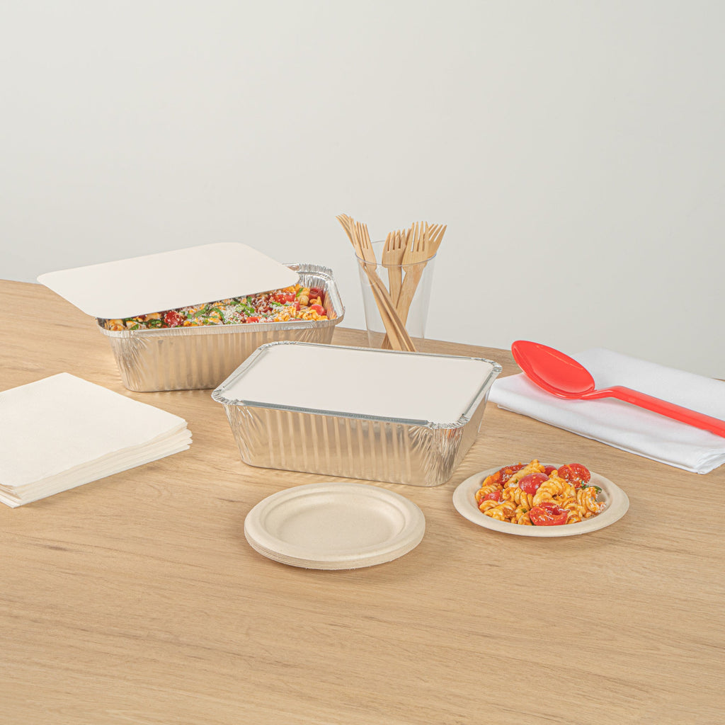 Foil Lux Oblong White Foil-Laminated Board Lid - Fits 5 lb Container - 100 count box