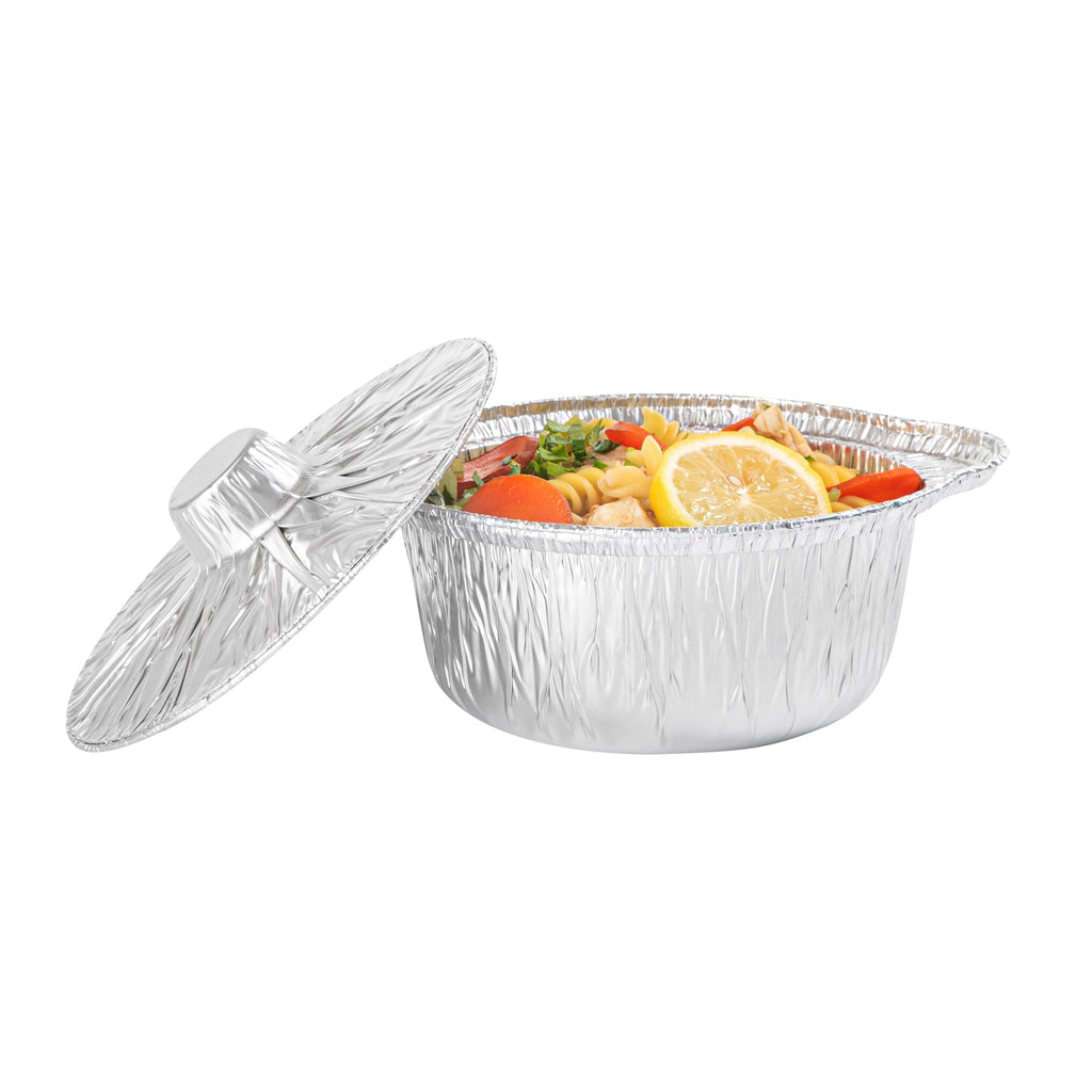 Foil Lux 34 oz Aluminum Foil Pot - with Lid - 8 1/4" x 7 1/4" x 3" - 100 count box