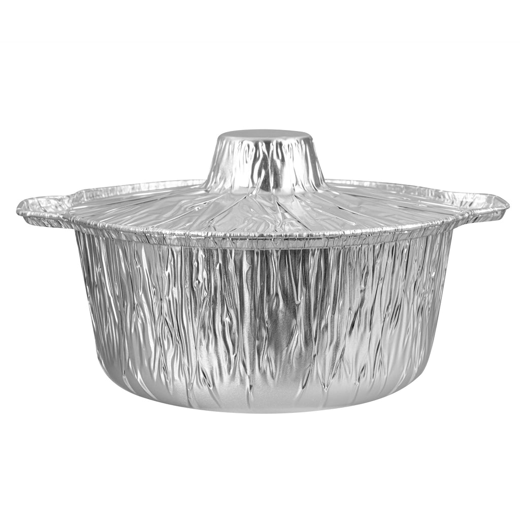 Foil Lux 60 oz Aluminum Foil Pot - with Lid - 9 3/4" x 8 3/4" x 3 3/4" - 10 count box